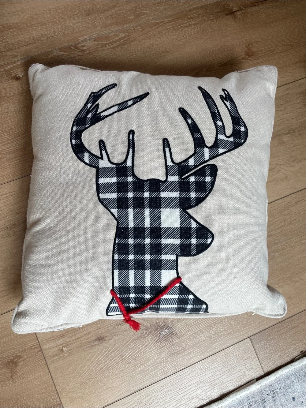 Home Holiday Plaid Reindeer Decorative Pillow - White/Black